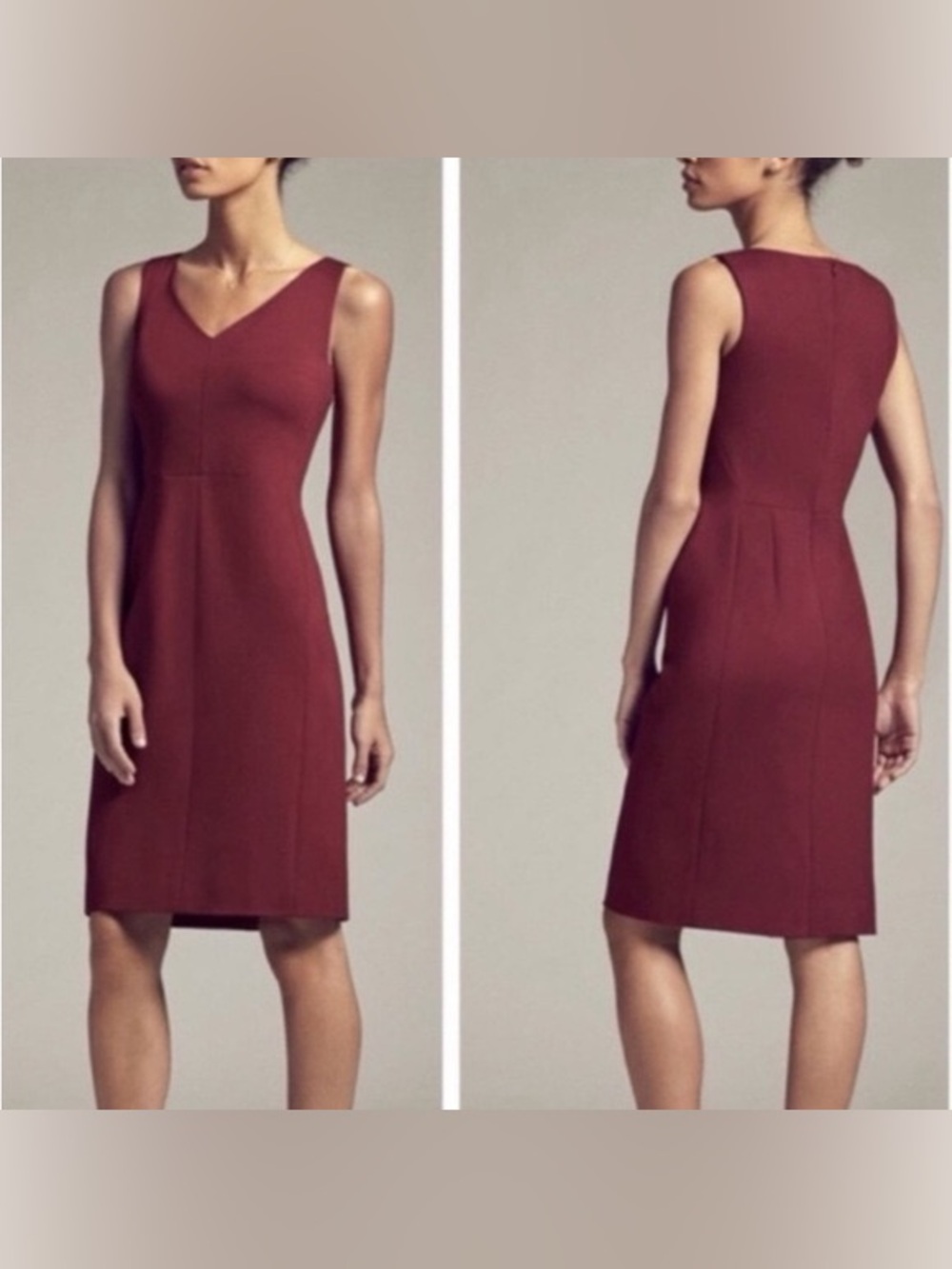 MM.LaFleur Sleeveless V-Neck Midi Dress in Deep Burgundy